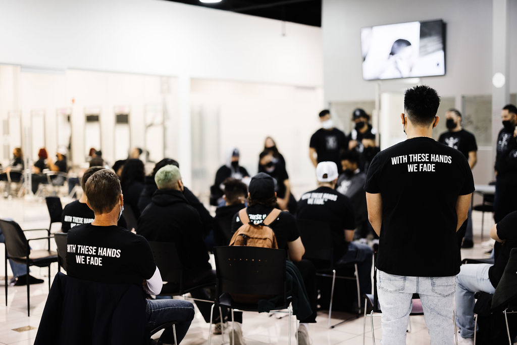 Students attending a class demonstration